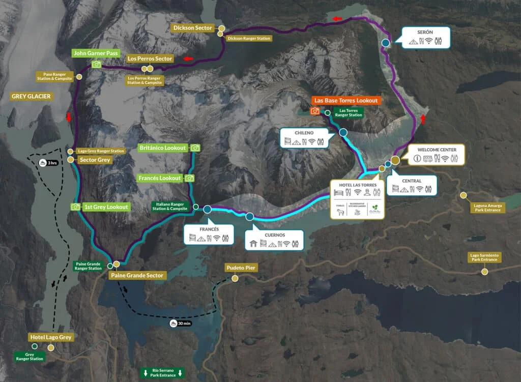 mapa completo de torres del paine para viajar seguro este verano